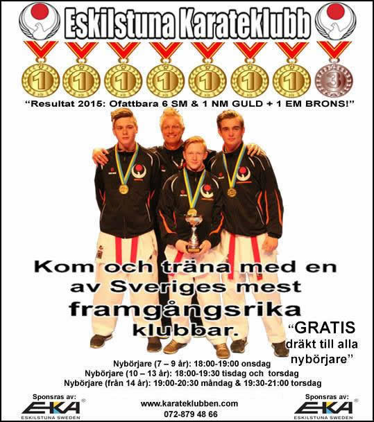 Eskilstuna Karateklubb bjuder in till: Terminsstart för nybörjare från 24/8! Dräkt ingår i träningsavgiften!!!